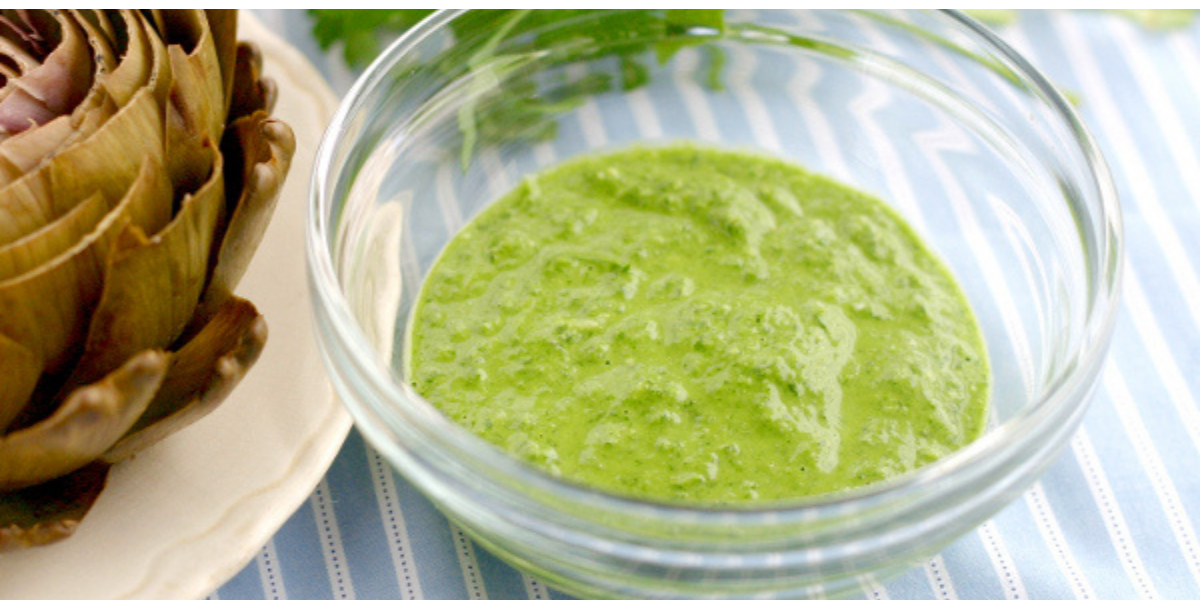 Steamed Artichokes with Parsley Pesto